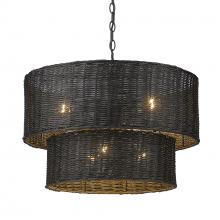  1084-6 BLK-BW - Erma 6 Light Chandelier in Matte Black and Black Wicker